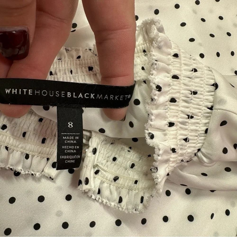 White House Black Market Puff Sleeve Blouse with Tie Front sz 8 ruffle sheer - Picture 6 of 10